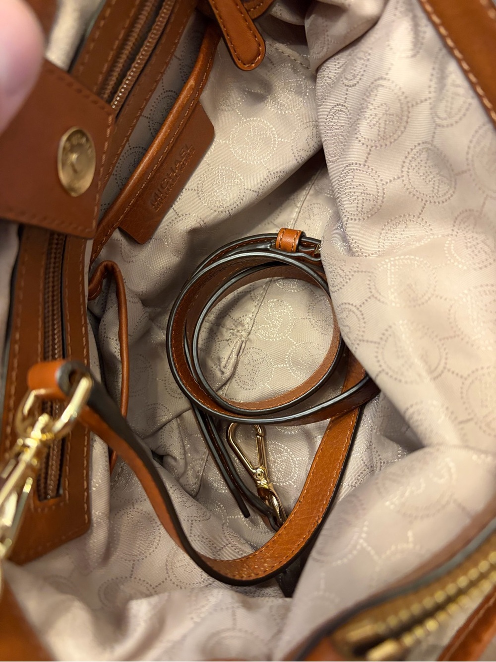 Michael Kors Cynthia MK signature Logo Satchel Brown Handbag - Picture 7 of 12